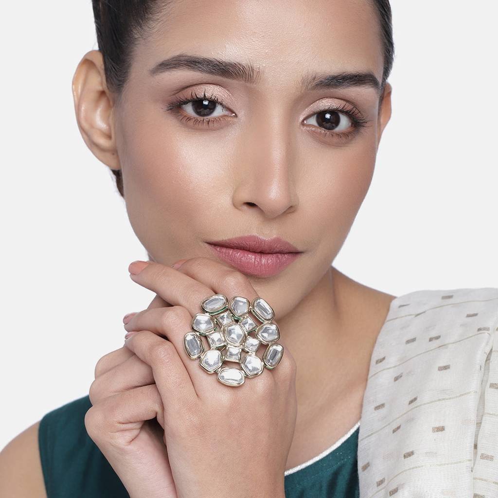 Estele Gold Plated Traditional Maharani Ring With Kundan For Women : 546-IGRING