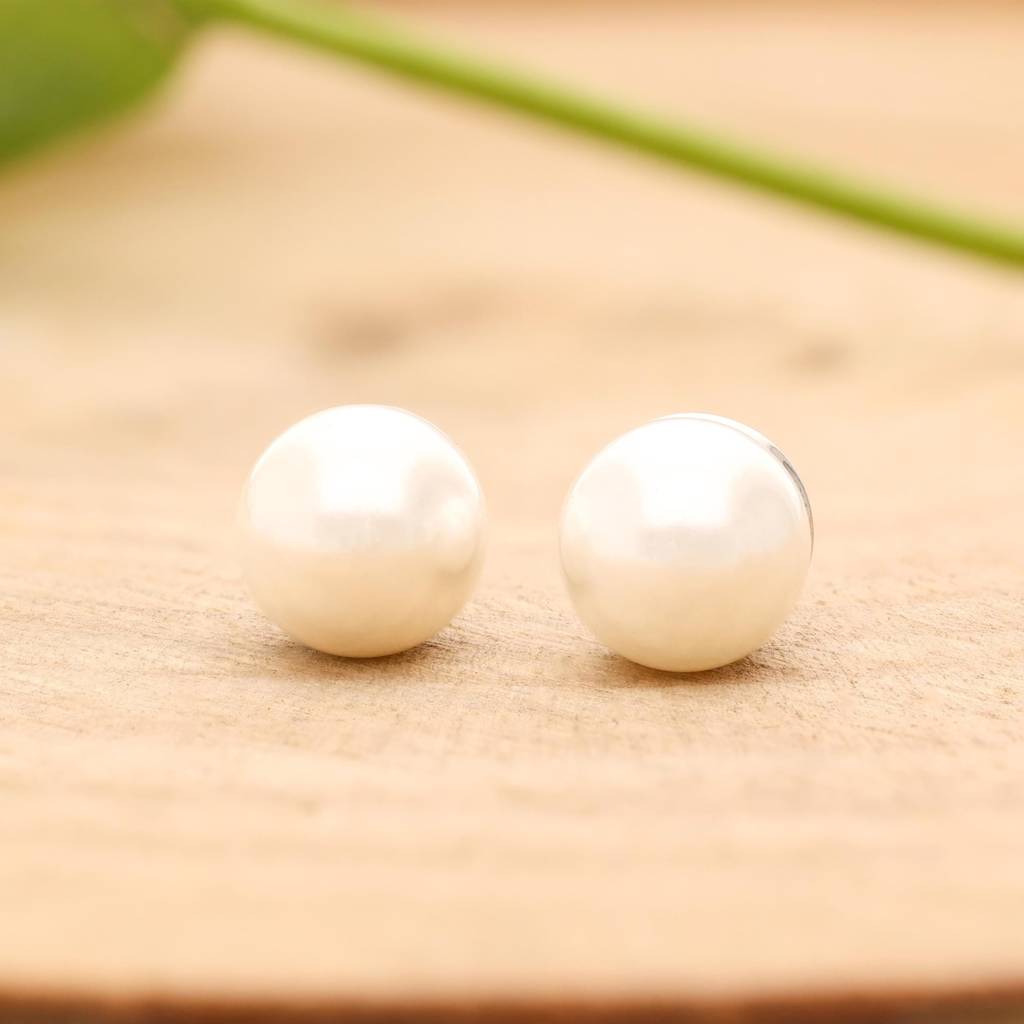 925 Silver Pearl Stud Earrings Â Classic White Round Elegant Bridal Jewelry : SE_000616