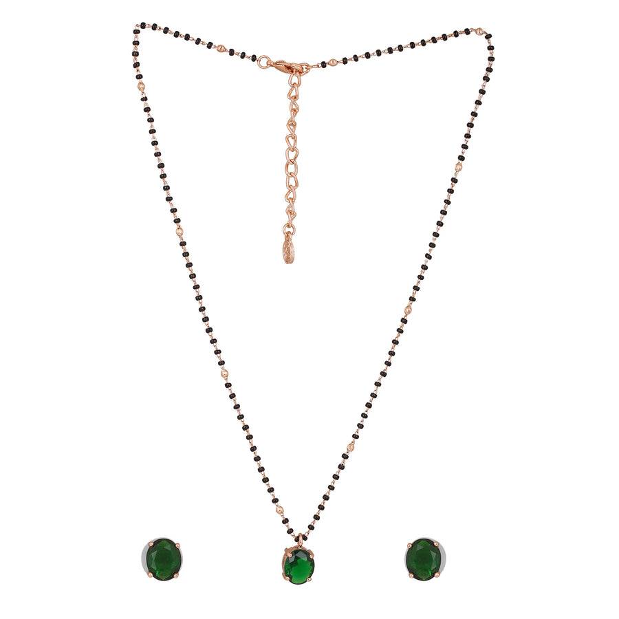 Estele Rose Gold Plated Cz Elegant Mangalsutra Necklace Set With Emerald Stones For Women : ADMS040-RGGNNKER