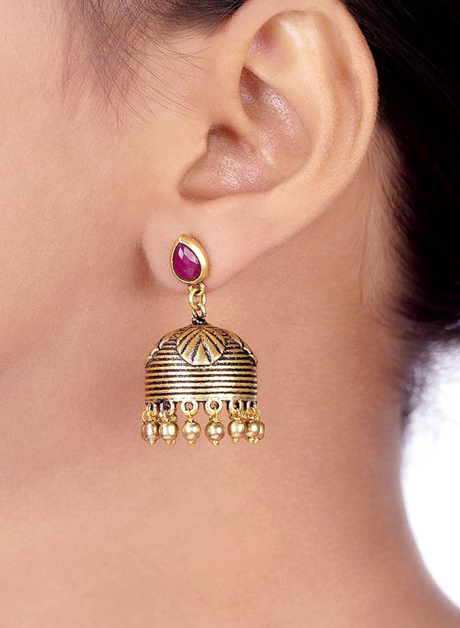 Bharatnatyam Drape Textured Jhumka Earrings : 8907617839547