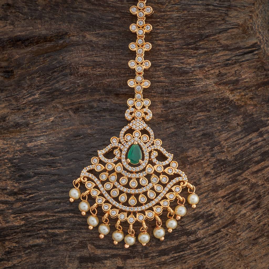 Kushal'S Fashion Jewellery Green Gold-Plated Party Zircon Maang Tikka-180630 : 431698