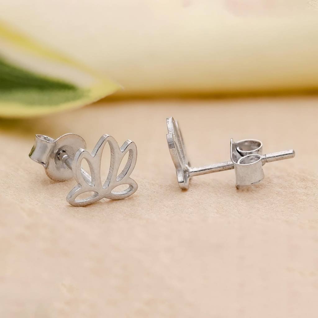 925 Silver Lotus Flower Stud Earrings | Elegant Yoga Jewelry Gift : SE_000811