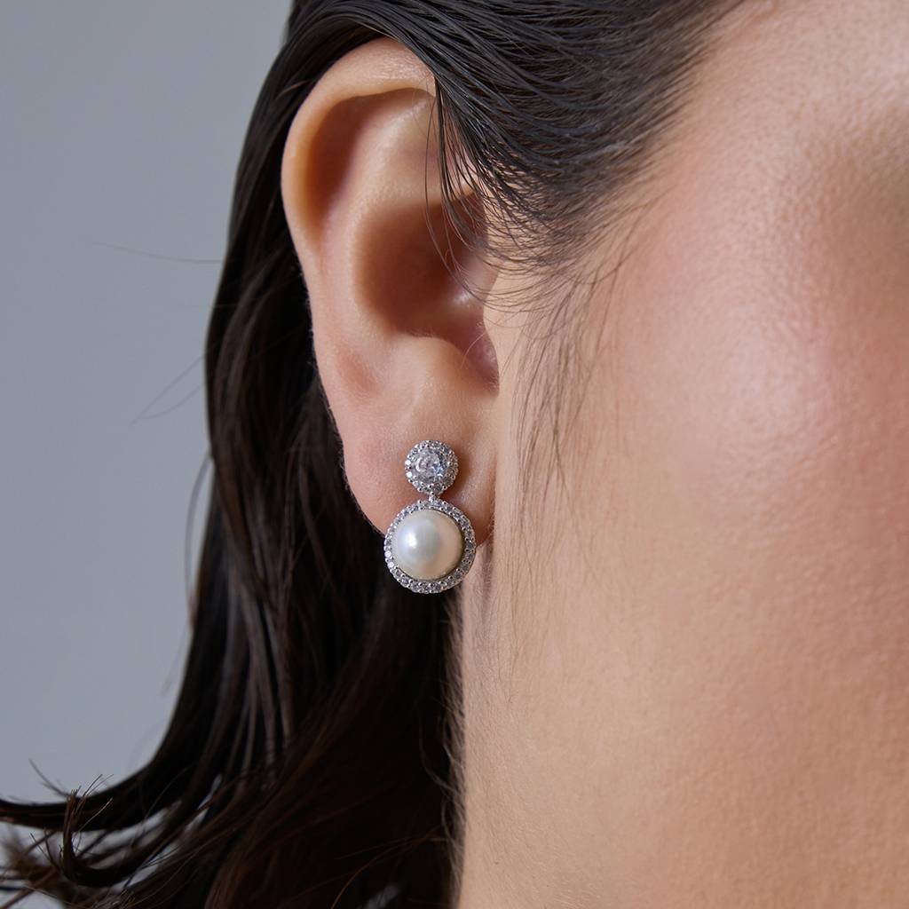 Kushal'S Fashion Jewellery Pearl Plated Synthetic & Zircon 92.5 Sterling Silver Studs-183310 : 437765