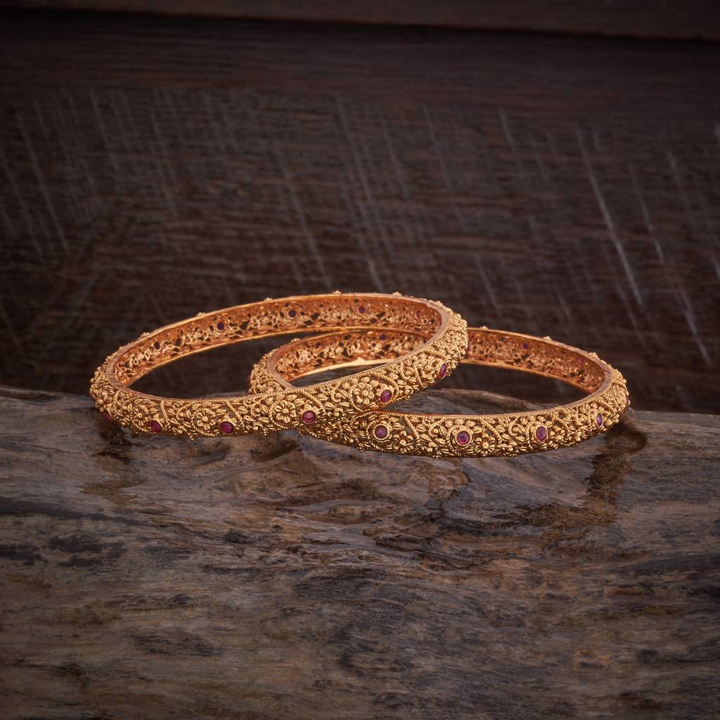 Kushal'S Fashion Jewellery Ruby Gold-Plated Ethnic Antique Bangle-176361 : 422639