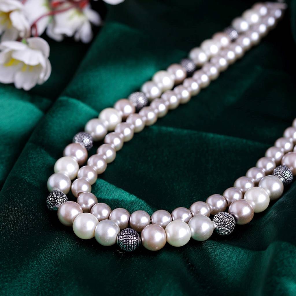 Estele Rhodium Plated Elegant & Refined Dual Line Multicolor Pearl Necklace For Women : 9980-IG-NKNK