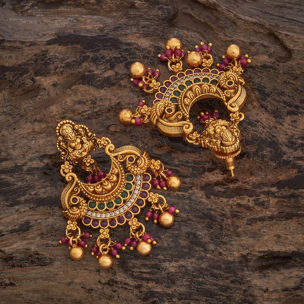 Kushal'S Fashion Jewellery Ruby-Green Gold-Plated Ethnic Antique Chandbali Earrings-183450 : 438086