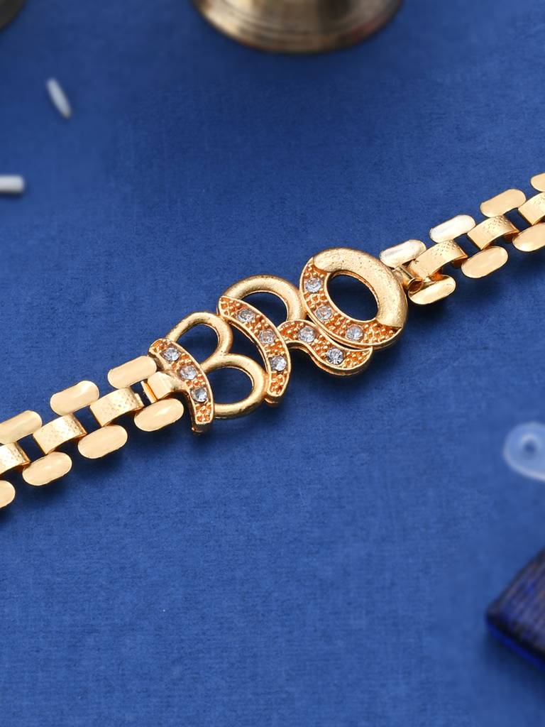 Eternz Certified Jewellery - Voylla Bro A Gem Embellished Gold Tone Rakhi