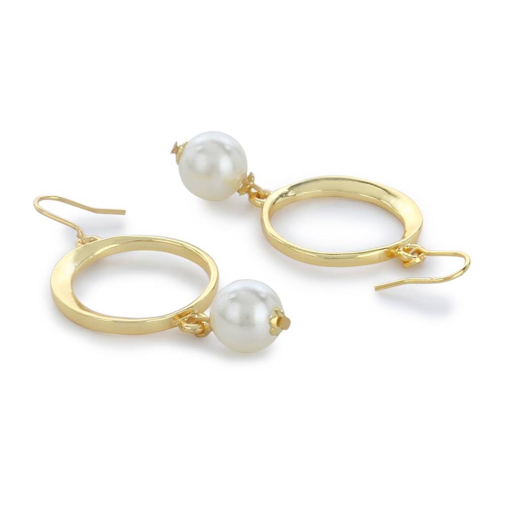 Estele Gold Plated Circular Pearl Drop Earrings For Women : 690708-IGER