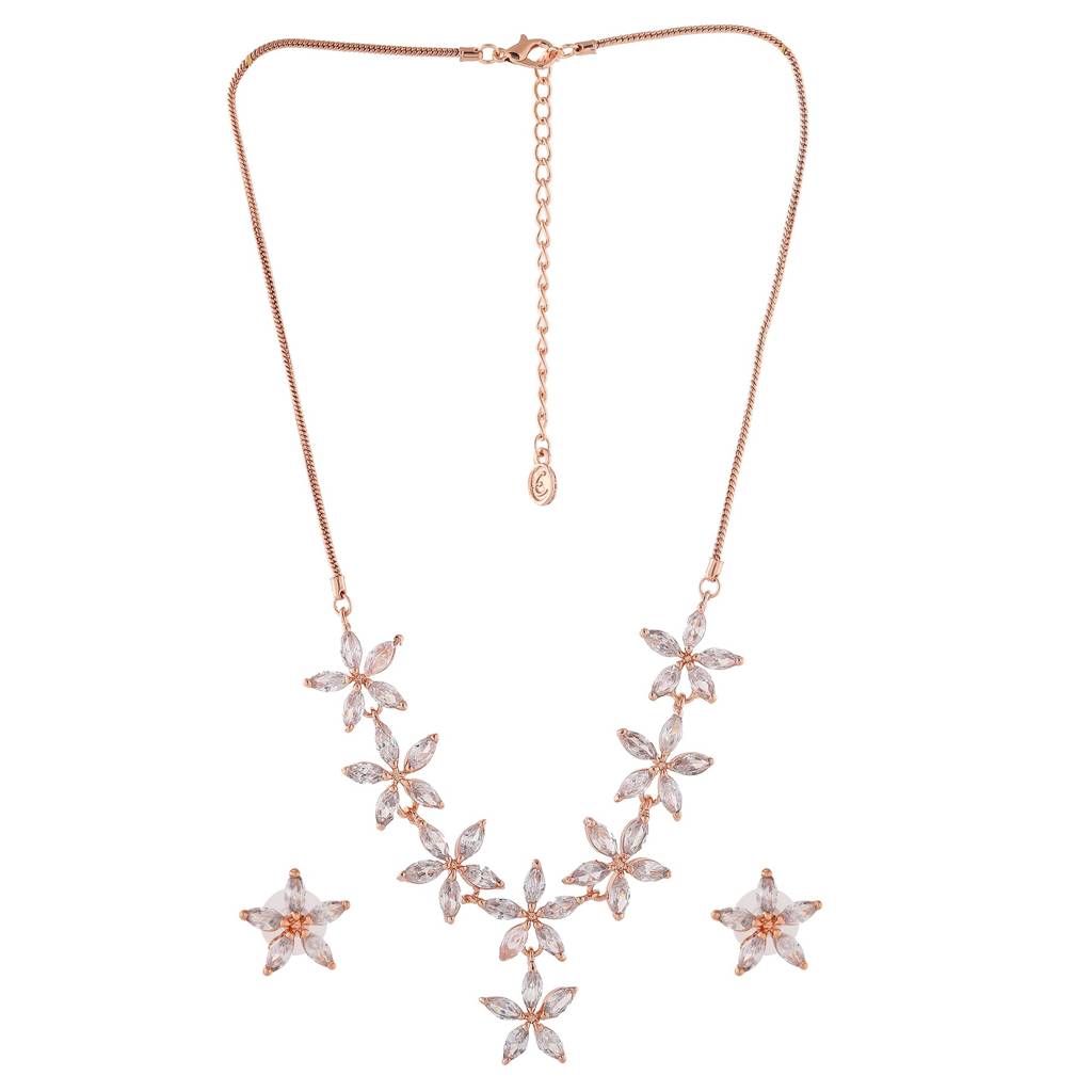 Estele Rosegold Plated Cz Marquise Star Necklace Set For Women : AD-288-RGNKER