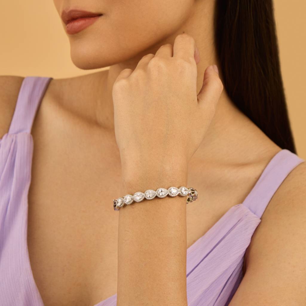 Kushal'S Fashion Jewellery Women White Rhodium-Plated Zircon Kada-178153 : 426720