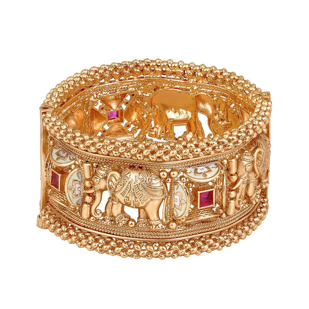 Traditional Gold Plated Thick Single Piece Openable Kadaa Bangle Jewellery For Women : PF74B140-S1-4