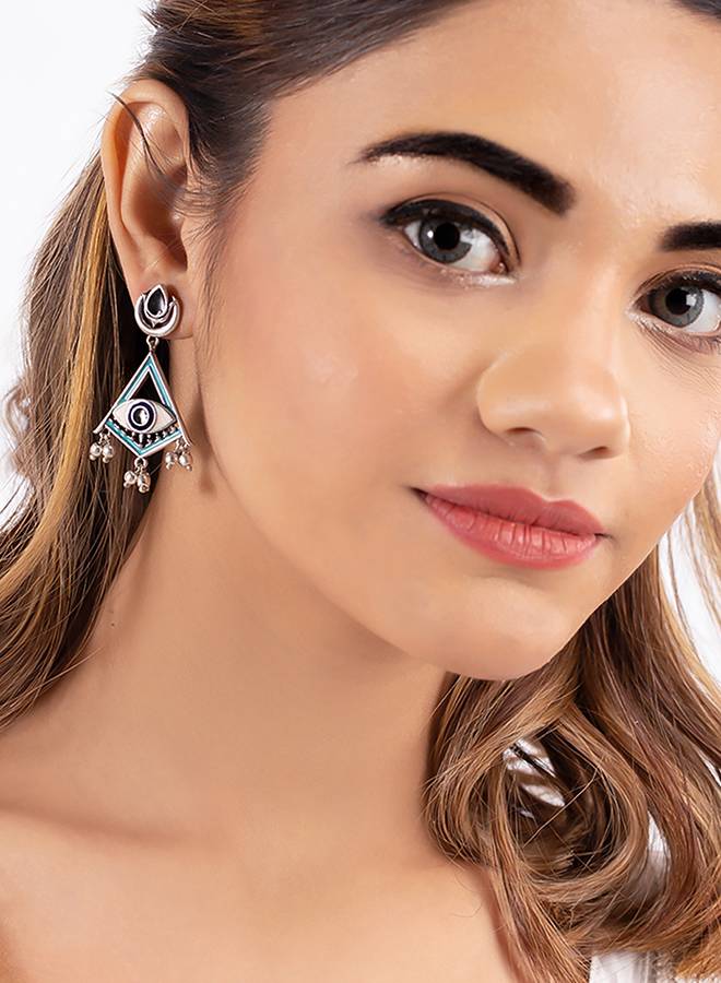Evil Eyes Aztec Triangle Earrings : 8905124093001