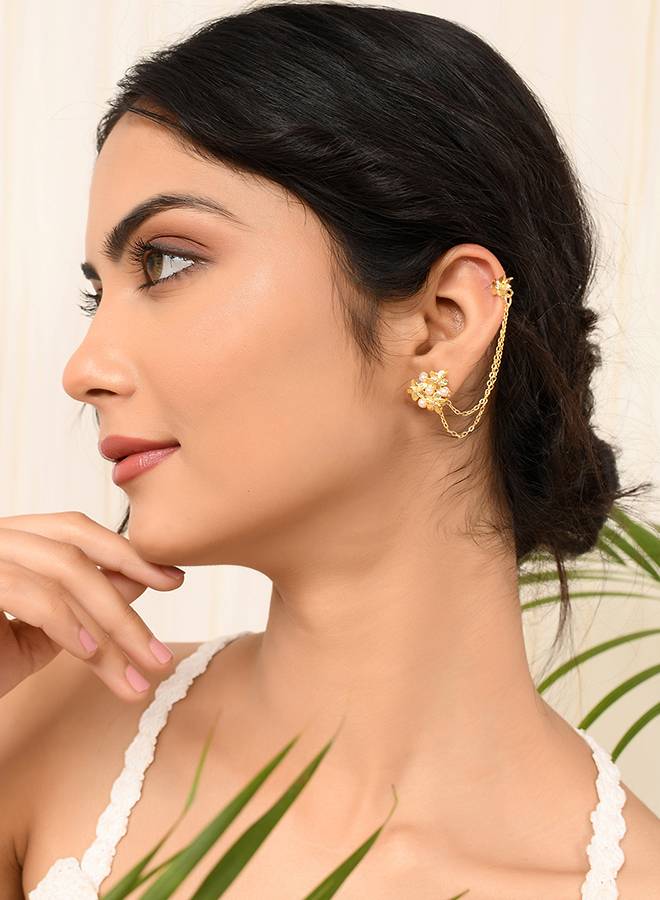 Voylla Hawaii Plumeria Pearl Bejoran Earrings : 8905124521771