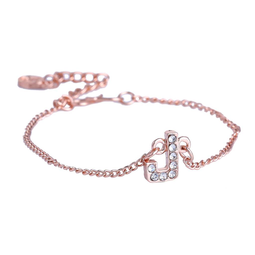 Estele Rosegold Plated Captivating Medium 'J' Letter Bracelet With Crystals For Women : 102178-RG-JBR