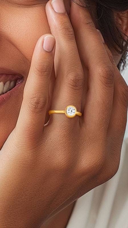 Trisu 925 Sterling Silver Gold Plated Cubic Zirconia Studded Vermeil Solitaire Finger Ring : TSRI-BAL-16-18G-2032