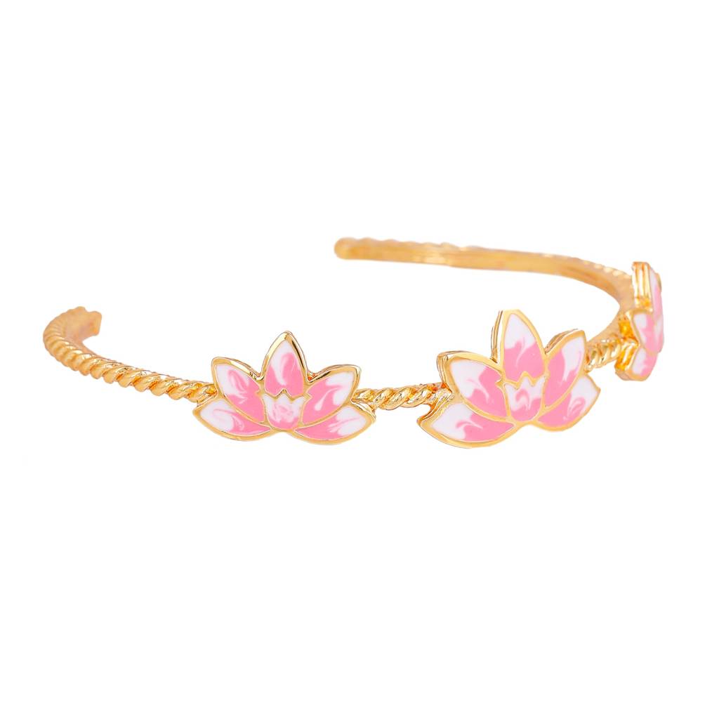 Estele Gold Plated Pink Enamel Lotus Designer Charming Cuff Bracelet For Girl'S & Women : AD-061-IGBR