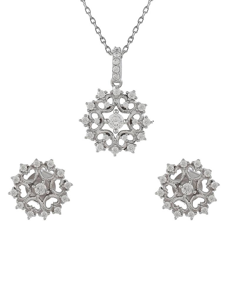 Mother'S Day Collection Sterling Silver Round Cut Zircons Cocktail Pendant Set : 8905124504095