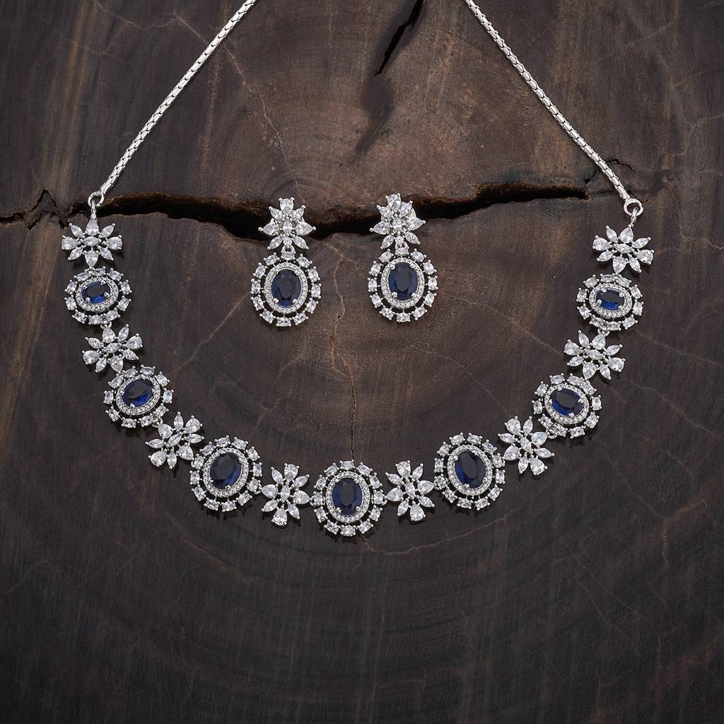 Kushal'S Fashion Jewellery Rhodium-Plated Ruby & Cubic Zirconia Studded Jewellery Set-177108 : 424546