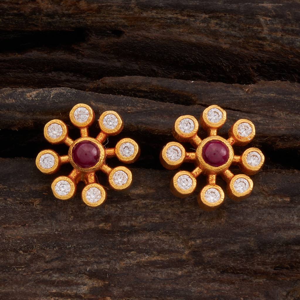 Kushal'S Fashion Jewellery Ruby Gold-Plated Spinal & Zircon Temple Earring Studs-163722 : 394656