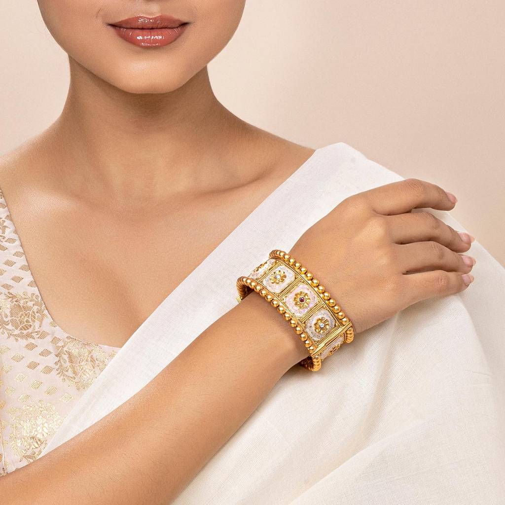 Gold Plated Meenakari Work Thick Single Piece Openable Kadaa Bangle Ethnic Jewellery For Women (Size- 2.8 Inch) : PF74B141-S1-8