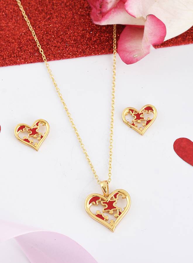 Valentine'S Day Collection Jigsaw Heart Pendant Set : 8905124490954