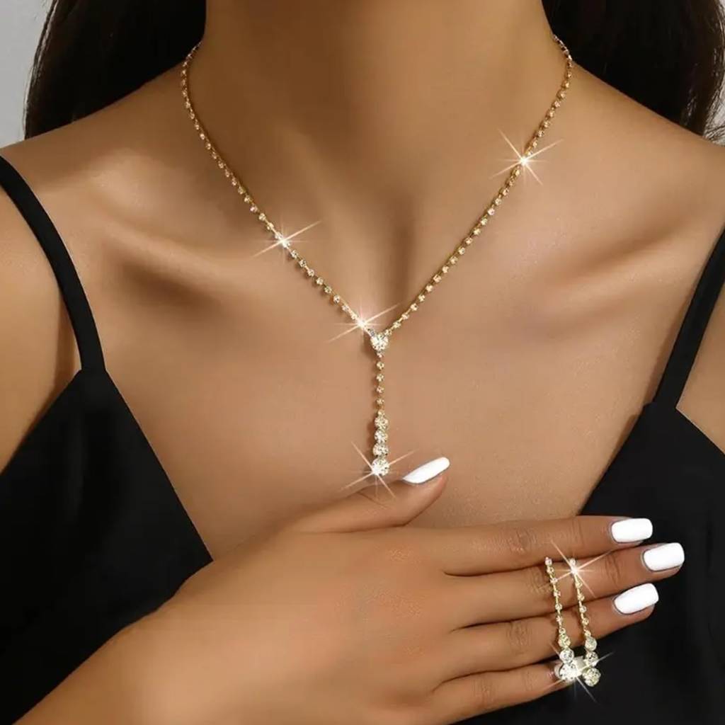 American Diamond Studded Necklace & Earrings Set Fashion Stylish Design Jewellery Gift For Women & Girls-Px8N18 : PX8N18G