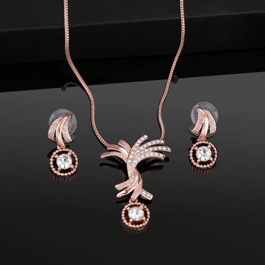 Estele Rose Gold Plated Shimmering Pearl Necklace Set With Crystals For Women : 9085-RGNKER