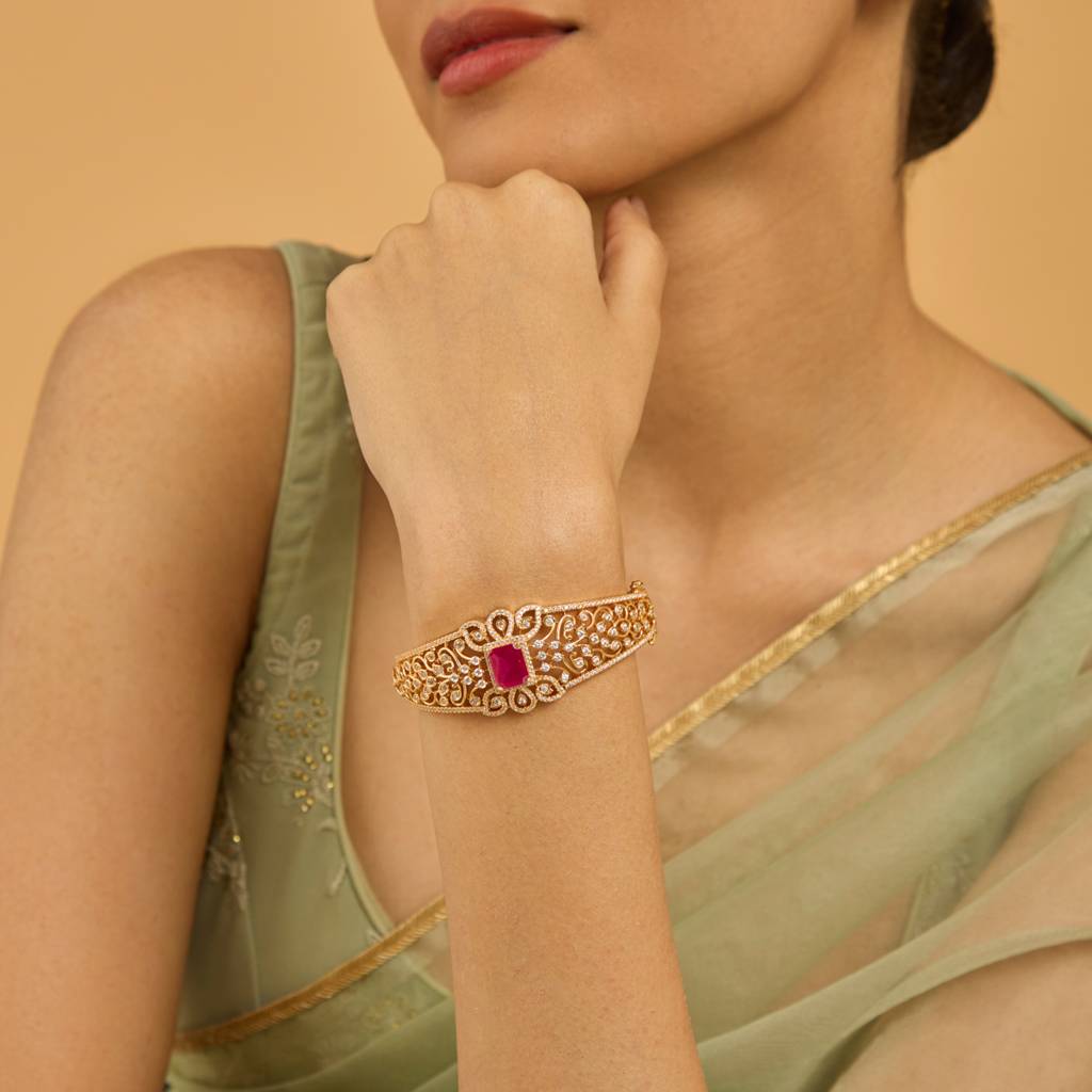 Kushal'S Fashion Jewellery Gold-Plated Party Zircon Kada-180278 : 430854
