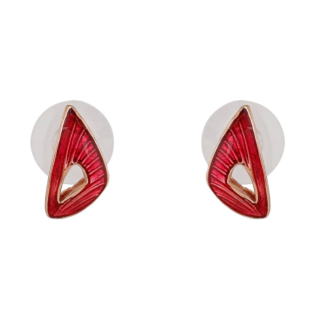 Estele Rosegold Plated Classic Patterned Stud Earrings With Red Enamel For Women : 741704-RGER