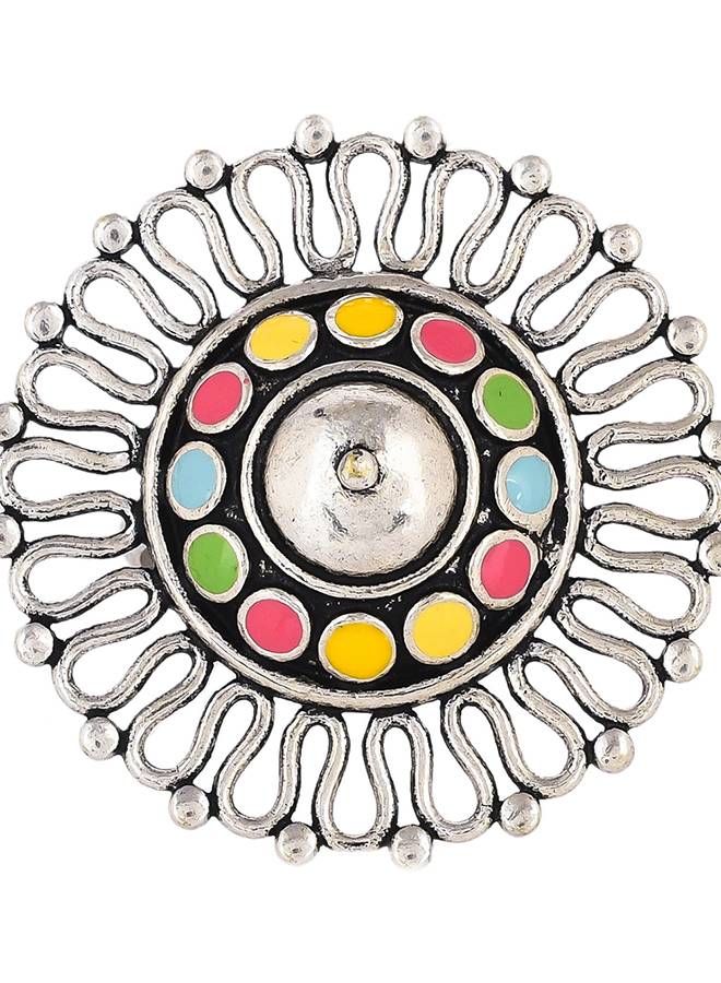 Folklore Enamelled Cutwork Cocktail Ring : 8905124477320
