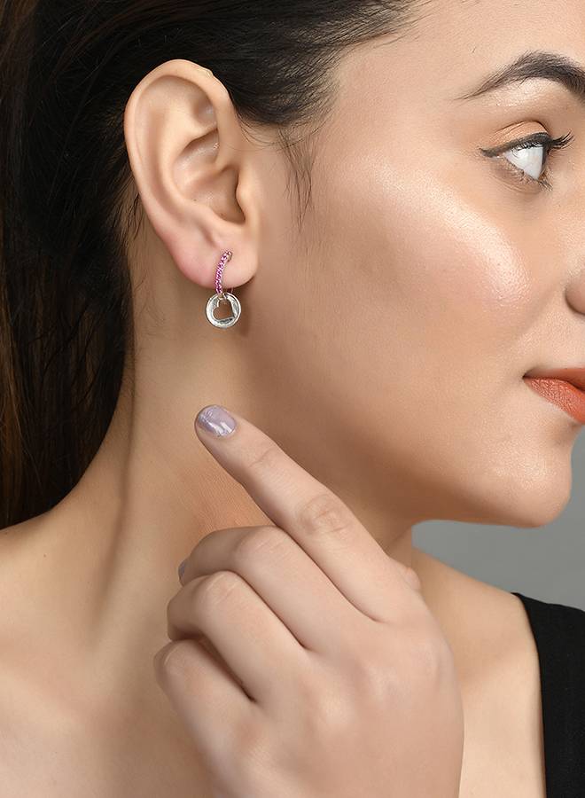 Valentine'S Day Collection Pink Cz Heart Silver Earrings : 8905124492323