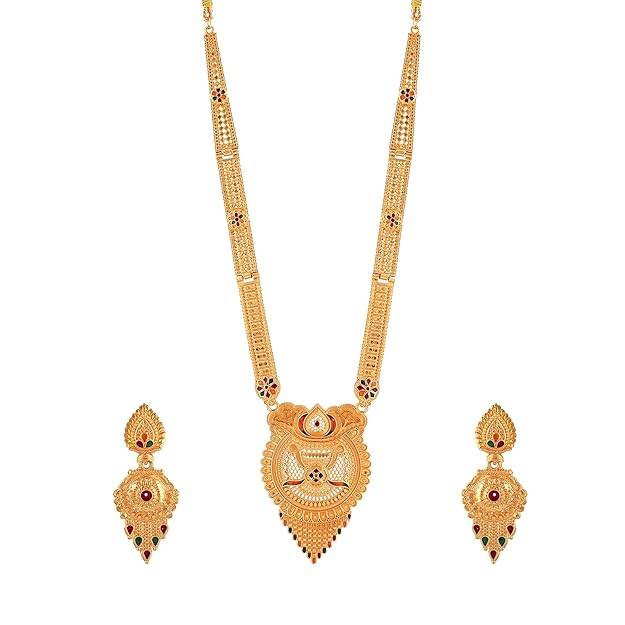 Stylish Gold Finish Traditional Temple Necklace Set With Earrings For Bridal Wear : OSAK001-IGMCNKER