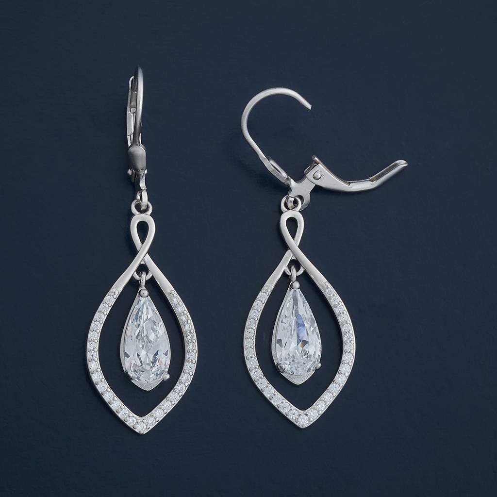 Kushal'S Fashion Jewellery White Rhodium-Plated Party Zircon 92.5 Sterling Silver Drop Earrings-183097 : 437190