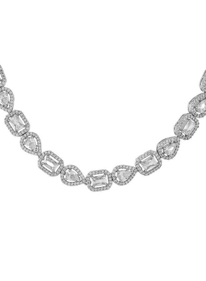 Sparkling Elegance Geometric Elegance American Diamond Necklace Set : 8905124527292