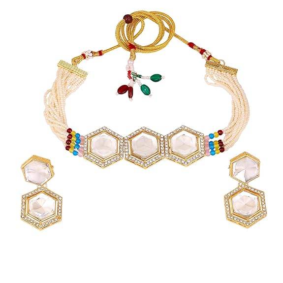 Estele Gold Plated Beautiful Gehena Choker Necklace Set With Pearls For Women : PJ-028-IGWENKER