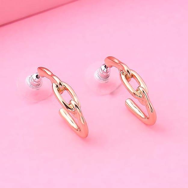 Estele Rosegold Plated Linked Chain Designer Earrings For Women : 700704-IGER