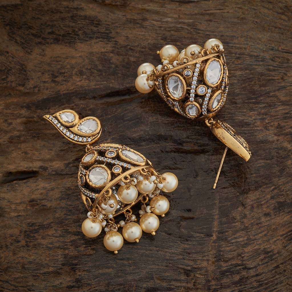 Kushal'S Fashion Jewellery White Victorian-Plated Ethnic Kundan Jhumkas-173003 : 415242