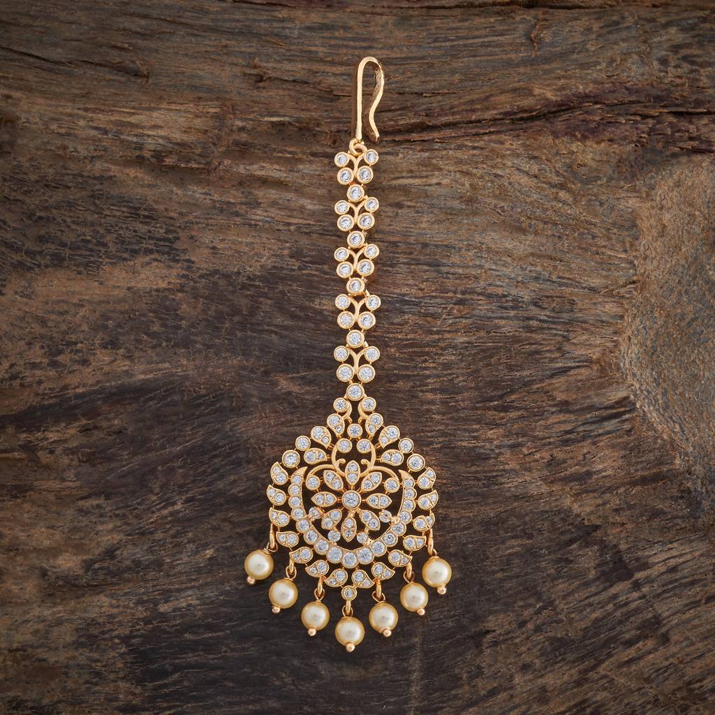White Gold-Plated Party Zircon Maang Tikka-431324 : 431324