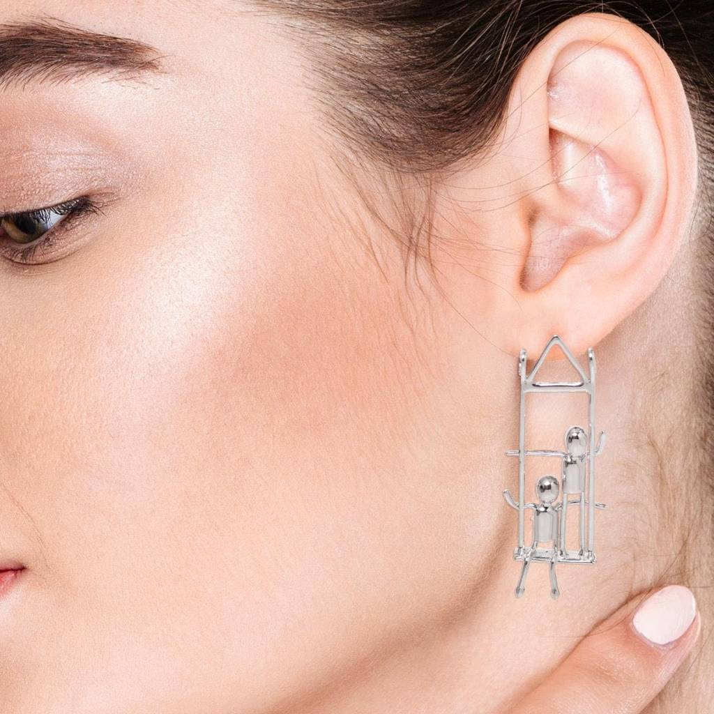 925 Silver Swing Earrings | Stick Figure Dangle Art Jewelry Gift For Her : SE_000689