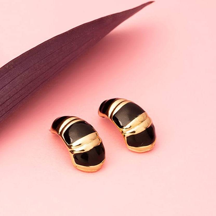 Estele Gold Plated Fancy & Trendy Black Enamel Huggie Earrings For Girls & Women : 671727ER