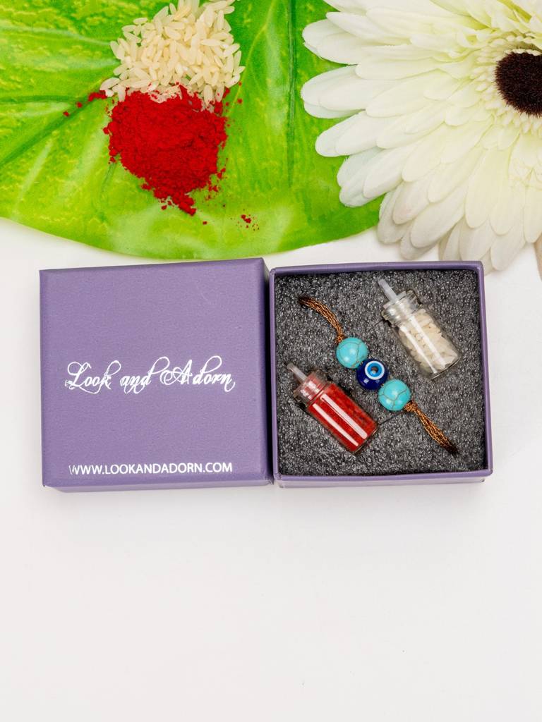 Blue Turquoise Evil Eye Rakhi : LAARK41