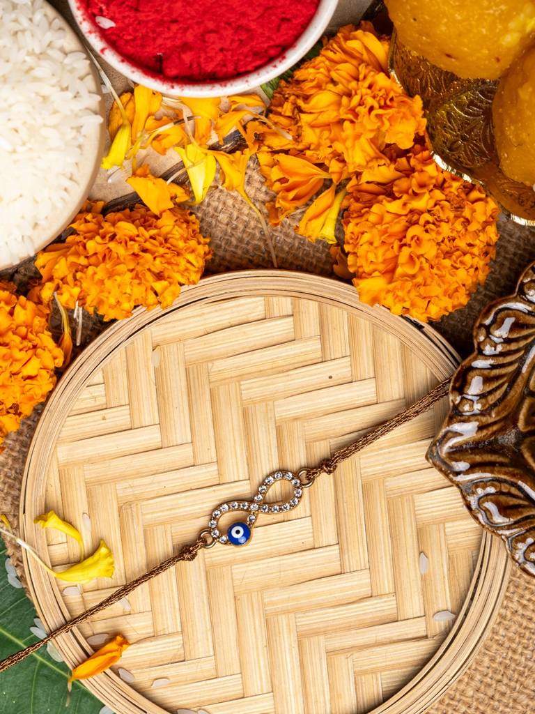 Ad Stone Studded Infinity Evil Eye Rakhi : LAARK37