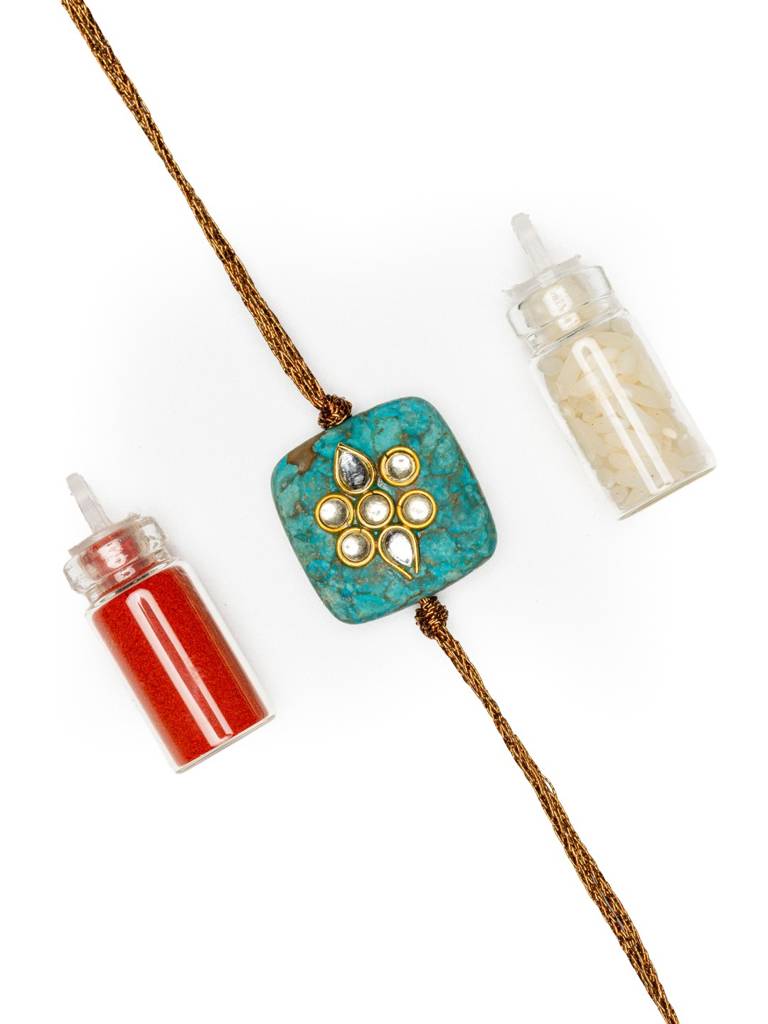 Unisex Blue Kundan Rakhi : LAARK57