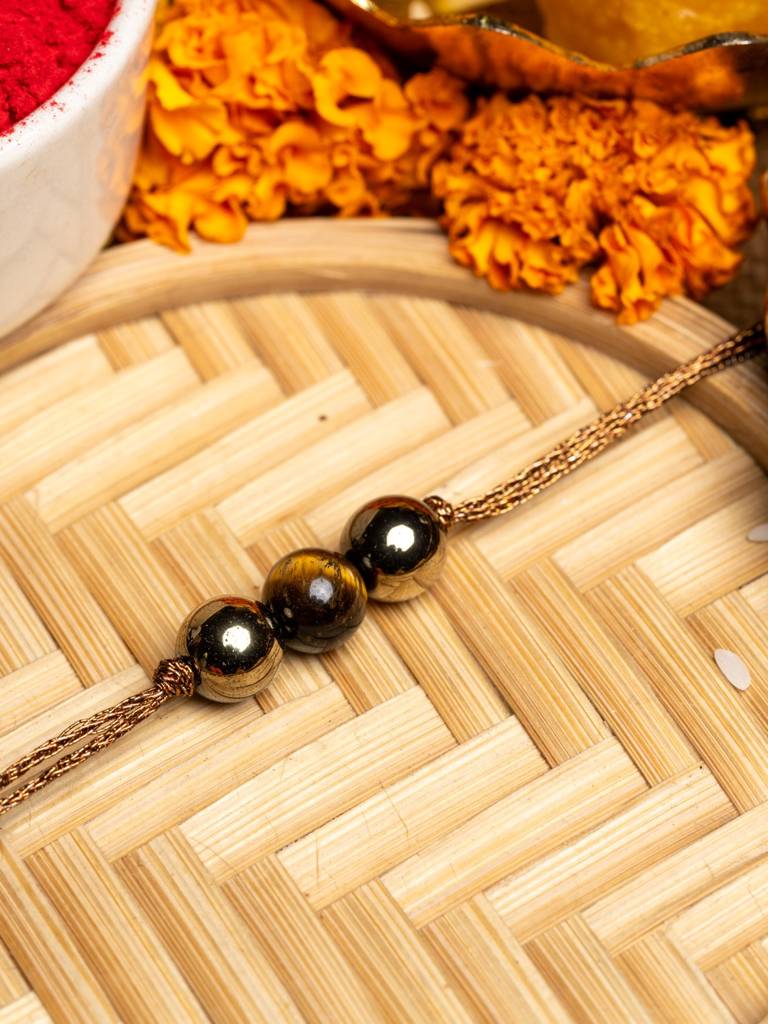 Eternz Certified Jewellery - Look and Adorn Golden Hematite Tiger'S Eye Rakhi