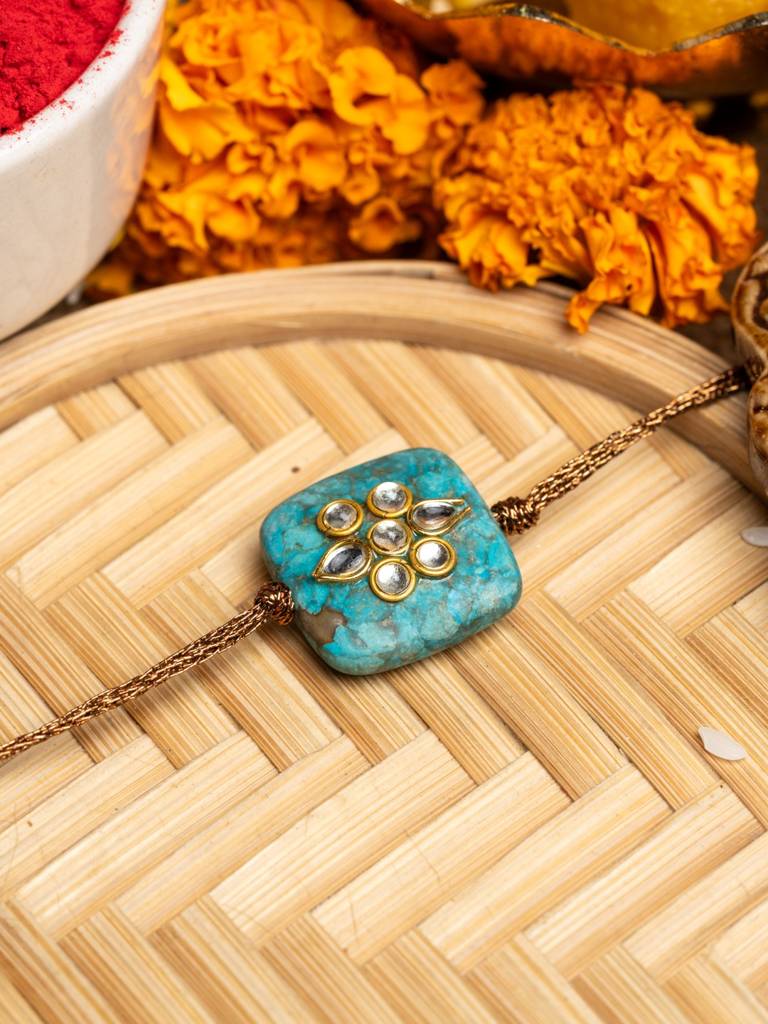 Eternz Certified Jewellery - Look and Adorn Unisex Blue Kundan Rakhi