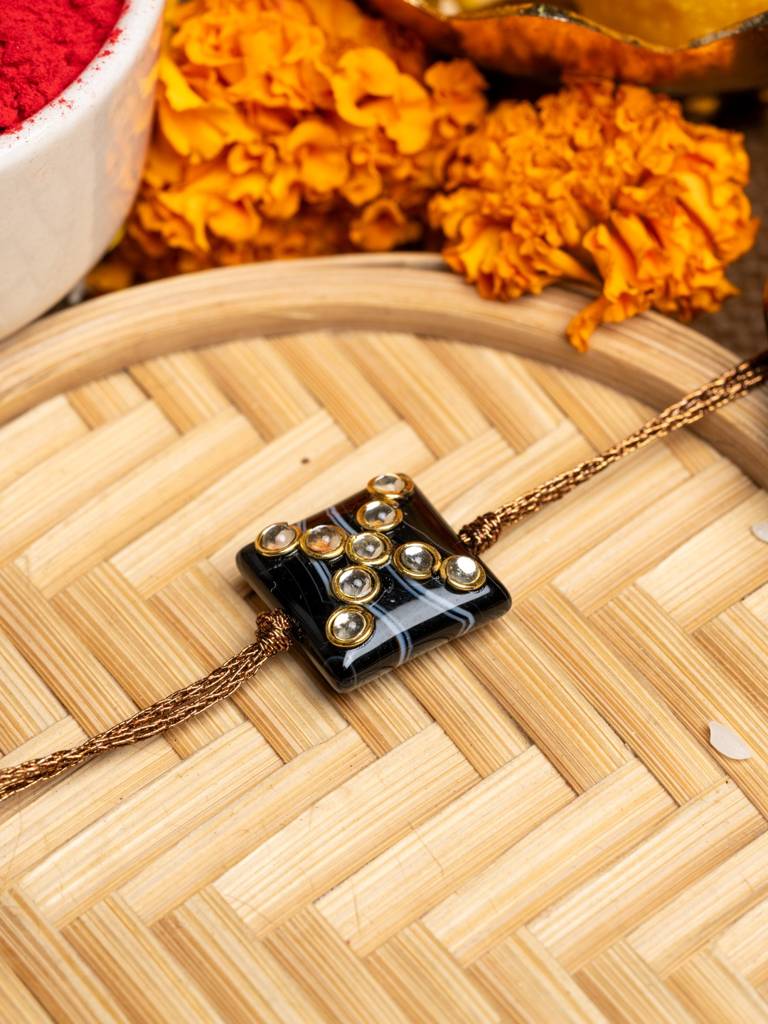Eternz Certified Jewellery - Look and Adorn Unisex Black Kundan Rakhi