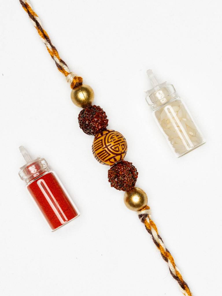 Handmade Acrylic Carved Bead Rudraksh Golden Rakhi For Men And Boys : LAARK08