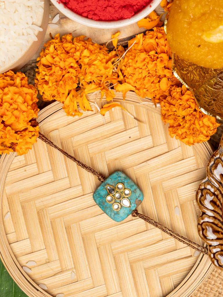 Unisex Blue Kundan Rakhi : LAARK57
