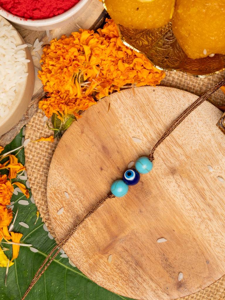 Eternz Certified Jewellery - Look and Adorn Blue Turquoise Evil Eye Rakhi