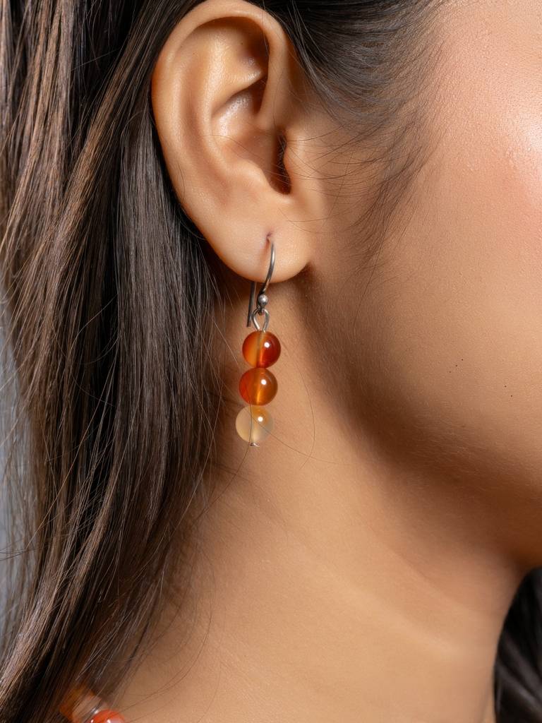Natural Orange Carnelian Double Layered Necklace Set With Earrings : LAAJS04